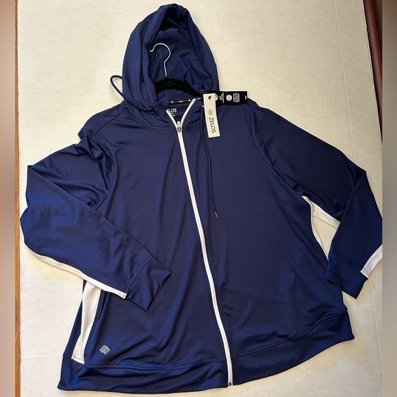 ZELOS curvy core full zippered track jacket with hood Sz-2X NWT. I11 - Picture 7 of 9